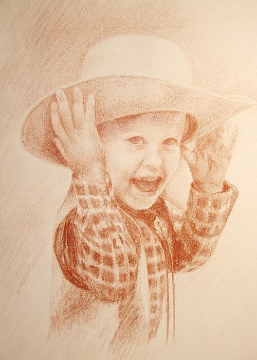 Little Boy Greeting Card featuring the drawing The Big Hat #1 by Laura Sapko