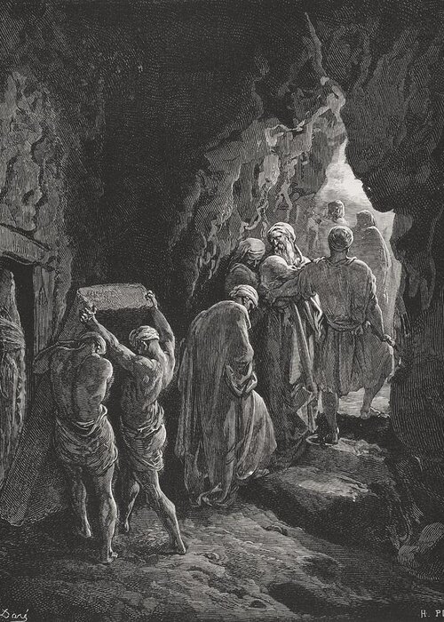 Tomb Greeting Card featuring the painting The Burial of Sarah by Gustave Dore