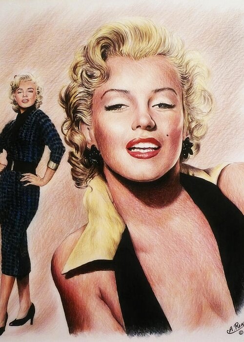 Andrew Read Greeting Card featuring the painting The Glamour days Marilyn Monroe #2 by Andrew Read
