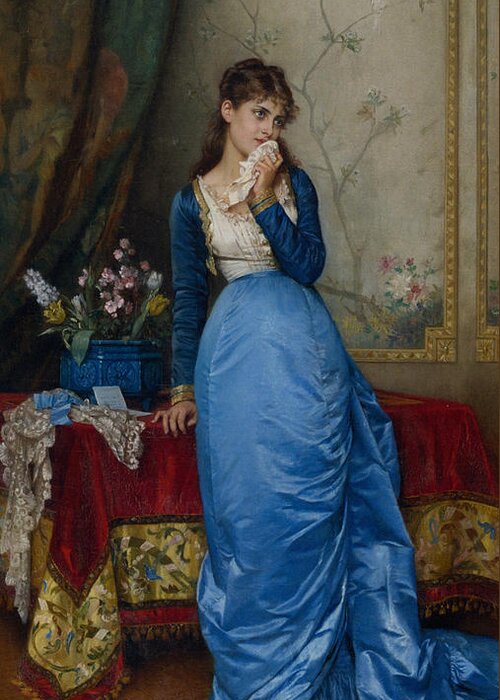 Auguste Toulmouche (1829-1890) The Letter Greeting Card featuring the digital art The Letter #2 by MotionAge Designs
