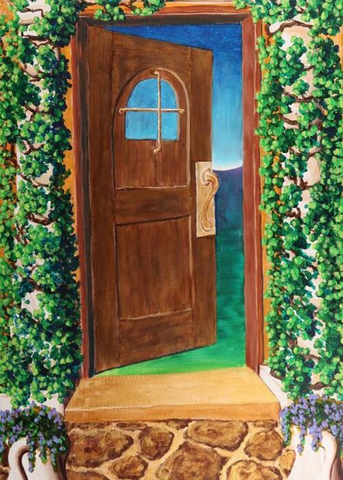 Door Greeting Card featuring the painting The Open Door #1 by Gary Rowell