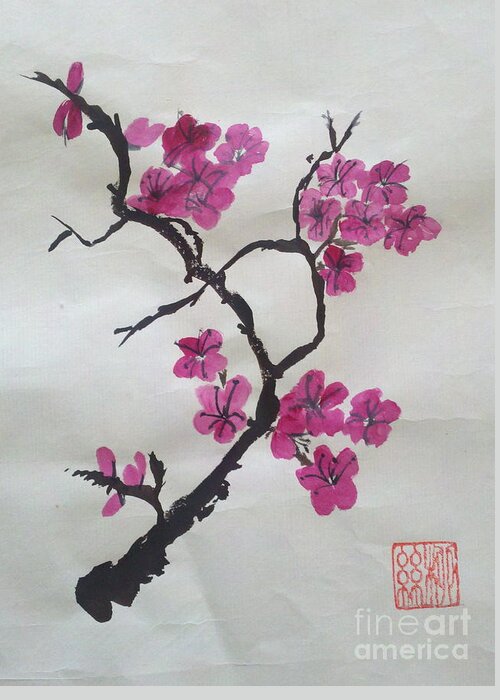 Plum Blossom Greeting Card featuring the painting The Plum Blossom by Margaret Welsh Willowsilk