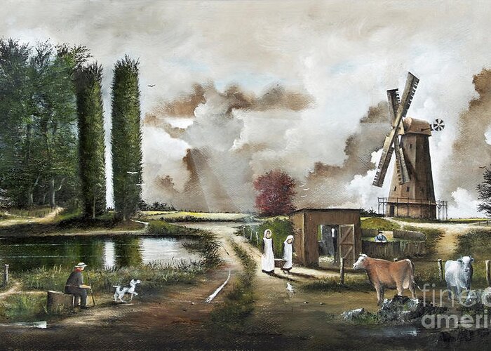 Countryside Greeting Card featuring the painting The Windmill by Ken Wood
