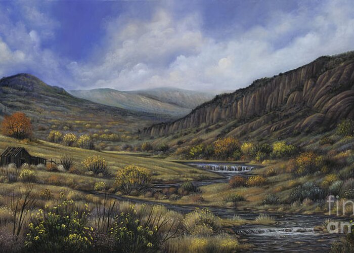 Southwest-landscape Greeting Card featuring the painting Tres Piedras by Ricardo Chavez-Mendez