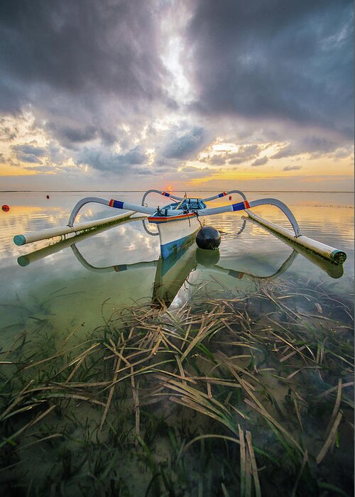 Tranquility Greeting Card featuring the photograph Typical Wing Boat Of Sanur Beach Bali #1 by Santi Sukarnjanaprai