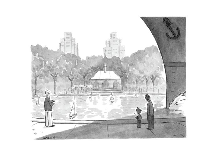Regional New York City Problems
(bow Of Large Ship Casts A Shadow Over People Sailing Toy Sailboats In Central Park.)120846 Jpt Jason Patterson Greeting Card featuring the drawing New Yorker April 25th, 2005 by Jason Patterson