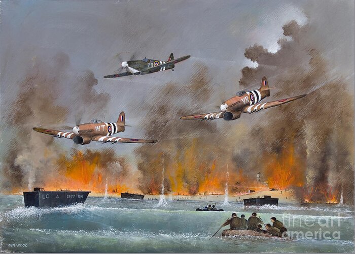 Spitfire Greeting Card featuring the painting Utah Beach- June 6th 1944 by Ken Wood