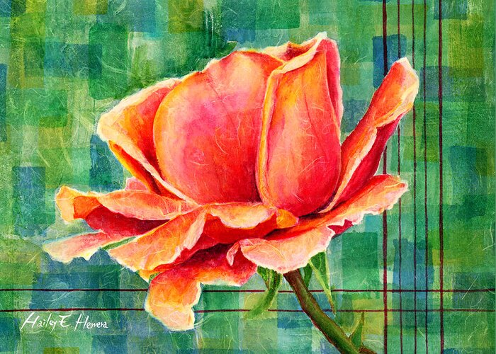 Rose Greeting Card featuring the painting Valentine Rose by Hailey E Herrera