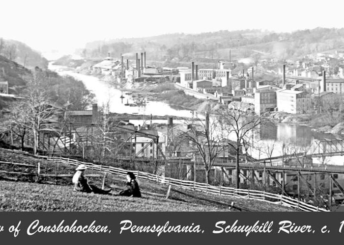 C. 1900 Greeting Card featuring the photograph View of Conshohocken Pennsylvania c 1900 #2 by A Macarthur Gurmankin