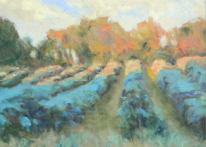 Landscape Greeting Card featuring the painting Vineyard Evening by Michael Camp