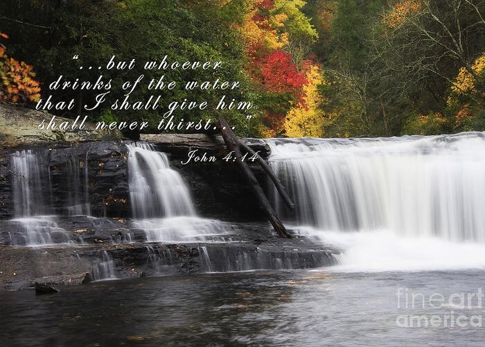 Hooker Falls Greeting Card featuring the photograph Waterfall with Scripture #1 by Jill Lang