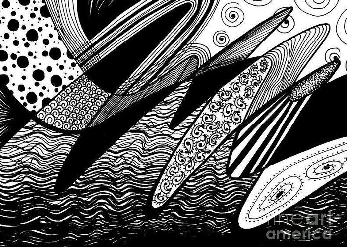 Black And White Greeting Card featuring the drawing Waves #1 by Lynellen Nielsen