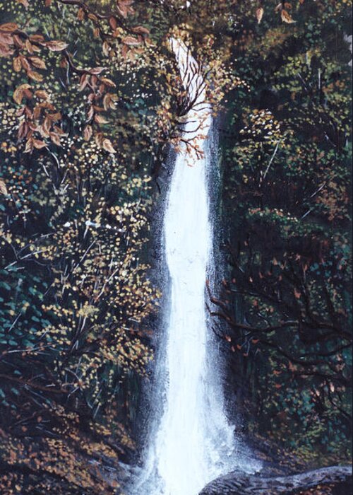 White Lady Waterfall Greeting Card featuring the painting White Lady Waterfall Lydford Gorge Devon UK #2 by Mackenzie Moulton