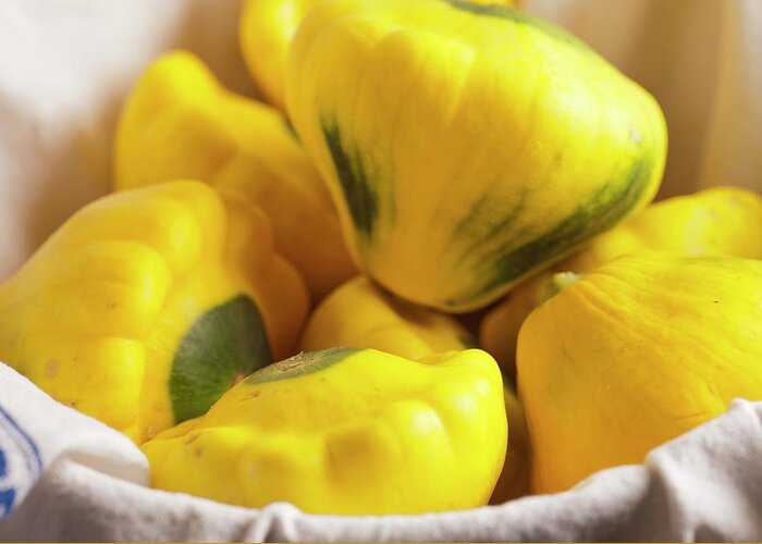 Yellow Greeting Card featuring the photograph Whole Pettypan Squash #1 by Brian Yarvin