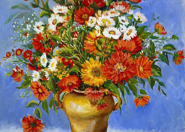 Flowers Greeting Card featuring the painting Zinnias by Ingrid Dohm