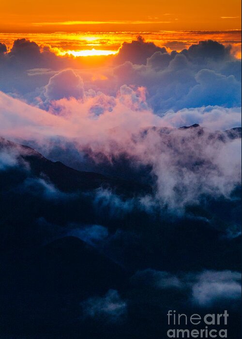 Haleakala National Park Greeting Card featuring the photograph Clouds at sunrise over Haleakala Crater Maui Hawaii USA #10 by Don Landwehrle