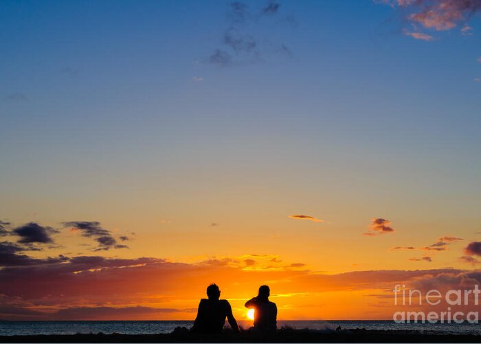 Hawaii Greeting Card featuring the photograph Couple watching the sunset on a beach in Maui Hawaii USA #11 by Don Landwehrle