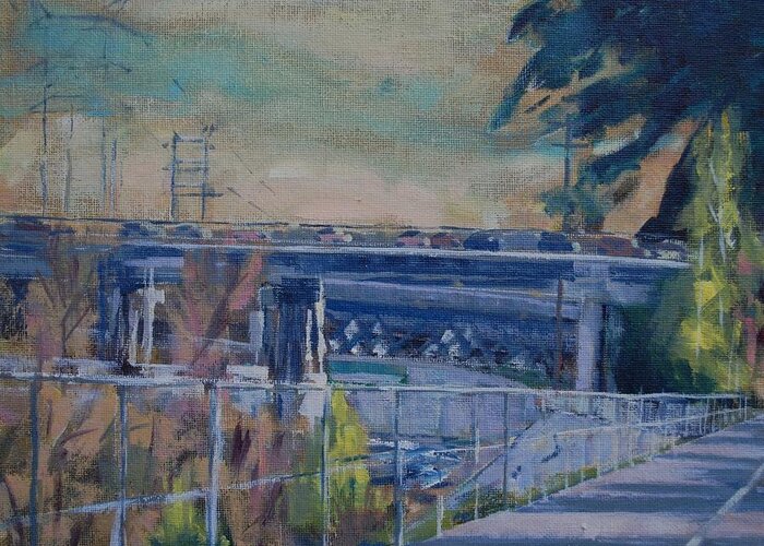 100 Freeway Greeting Card featuring the painting 110 Freeway South II by Richard Willson