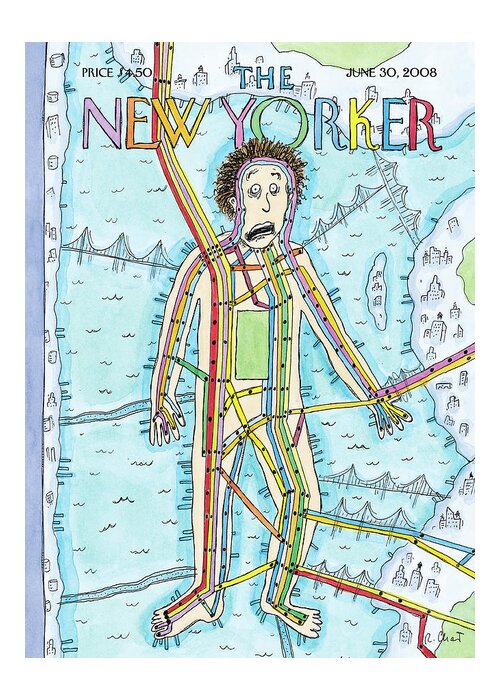Subway Greeting Card featuring the painting Subway Man by Roz Chast