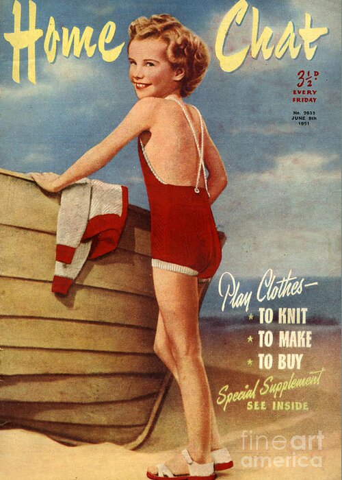 Girls Greeting Card featuring the drawing 1950s Uk Home Chat Magazine Cover #12 by The Advertising Archives