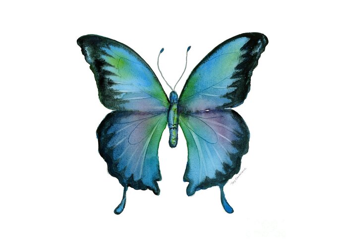 Blue Greeting Card featuring the painting 12 Blue Emperor Butterfly by Amy Kirkpatrick