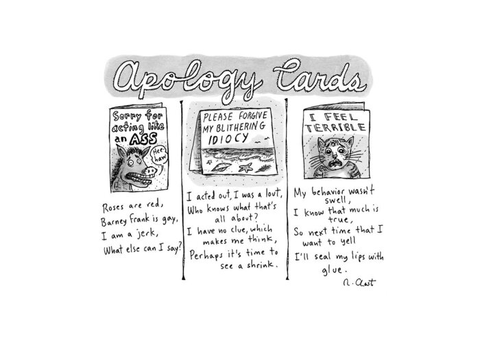Greeting Cards Greeting Card featuring the drawing New Yorker September 28th, 2009 by Roz Chast