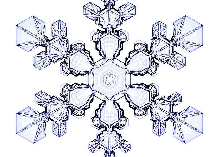 White Background Greeting Card featuring the photograph Snowflake #13 by Kenneth Libbrecht