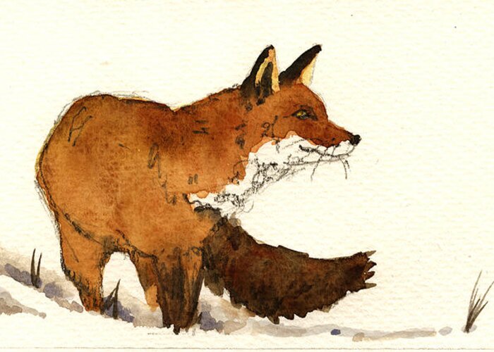 Red Greeting Card featuring the painting Red Fox by Juan Bosco