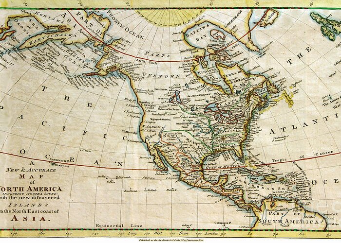 Original Map From 1779 Greeting Card featuring the photograph 1789 Map of North America by Maria Hunt