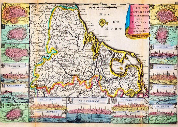 1710 De La Feuille Map Of The Netherlands Belgium And Luxembourg Geographicus 17provinces Laveuille 1710 Greeting Card featuring the painting 1710 De La Feuille Map of the Netherlands Belgium and Luxembourg Geographicus 17Provinces laveuille by MotionAge Designs