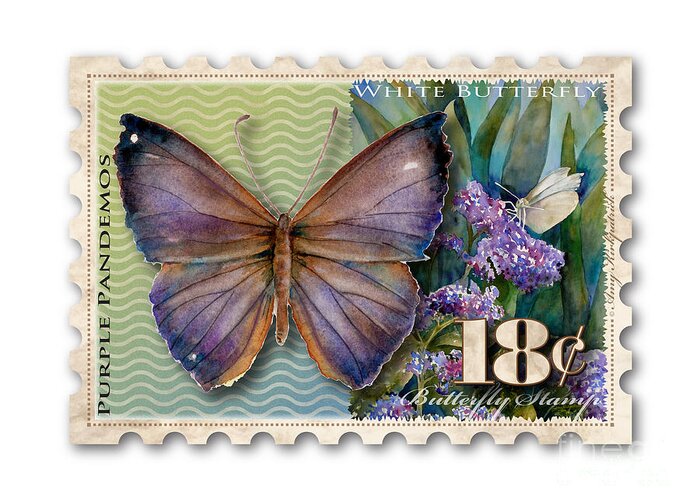 Butterfly Greeting Card featuring the painting 18 Cent Butterfly Stamp by Amy Kirkpatrick