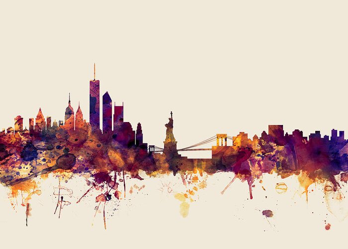 United States Greeting Card featuring the digital art New York Skyline #18 by Michael Tompsett