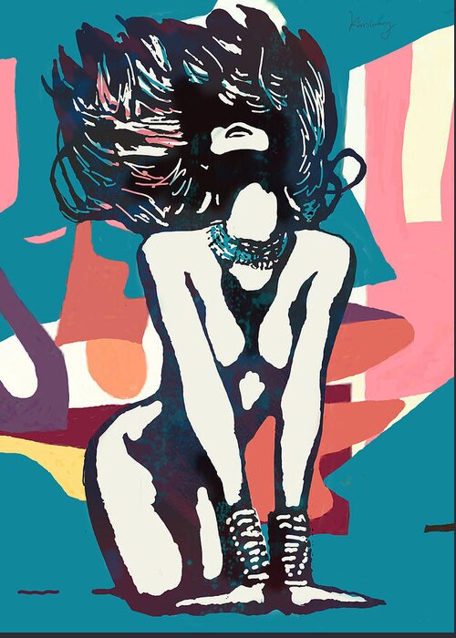 Nude Greeting Card featuring the drawing Nude pop stylised art poster #18 by Kim Wang
