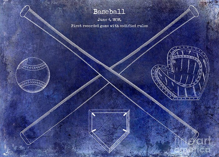 Baseball Patent Greeting Card featuring the photograph 1838 Baseball Drawing Blue by Jon Neidert