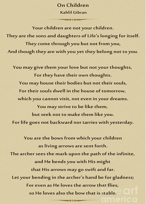  Greeting Card featuring the photograph 184- Kahlil Gibran - On Children by Joseph Keane