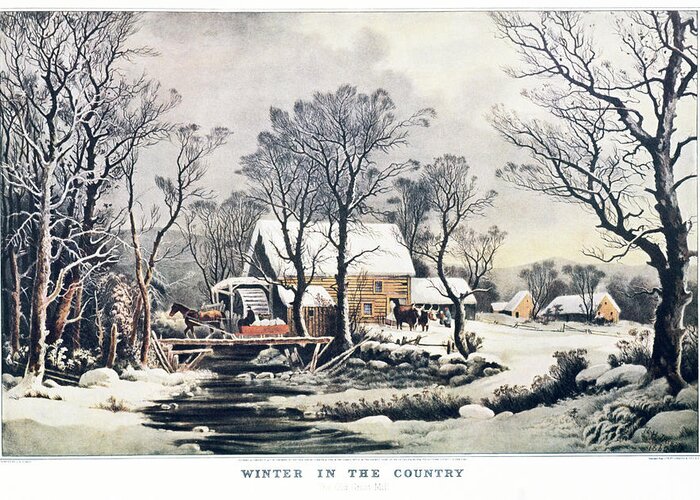 Horizontal Greeting Card featuring the painting 1860s Winter In The Country - The Old by Vintage Images