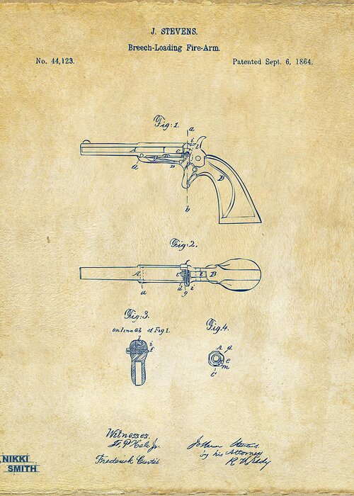 Breech Loader Greeting Card featuring the digital art 1864 Breech Loading Pistol Patent Artwork - Vintage by Nikki Marie Smith
