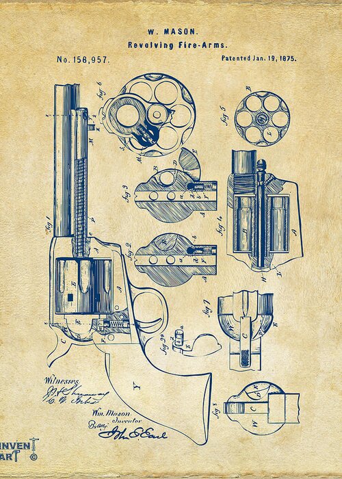 Colt Greeting Card featuring the digital art 1875 Colt Peacemaker Revolver Patent Vintage by Nikki Marie Smith
