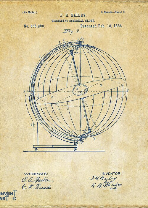 Globe Greeting Card featuring the digital art 1886 Terrestro Sidereal Globe Patent 2 Artwork - Vintage by Nikki Marie Smith