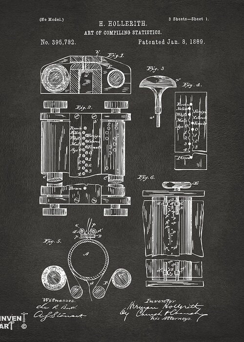 First Computer Greeting Card featuring the digital art 1889 First Computer Patent Gray by Nikki Marie Smith