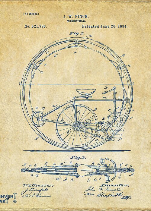 Bicycle Greeting Card featuring the digital art 1894 Monocycle Patent Artwork Vintage by Nikki Marie Smith