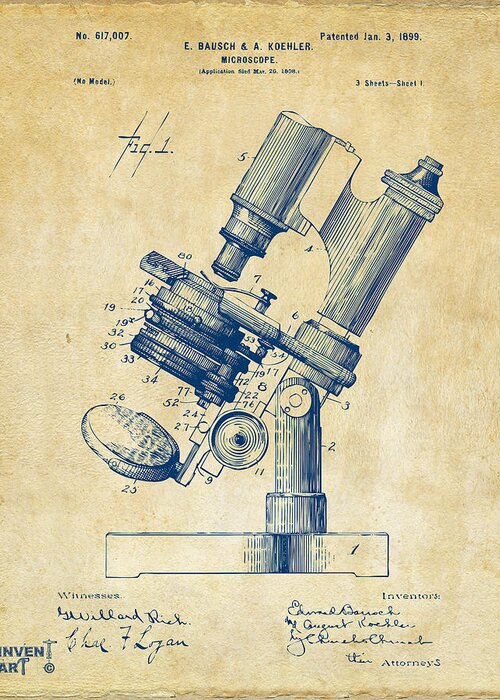 Microscope Greeting Card featuring the digital art 1899 Microscope Patent Vintage by Nikki Marie Smith