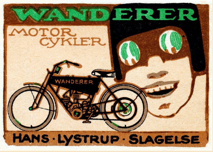 Vintage Greeting Card featuring the painting 1910 Wanderer Motorcycle by Historic Image