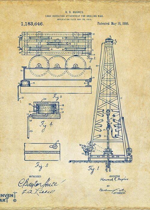 Oil Rig Greeting Card featuring the digital art 1916 Oil Drilling Rig Patent Artwork - Vintage by Nikki Marie Smith