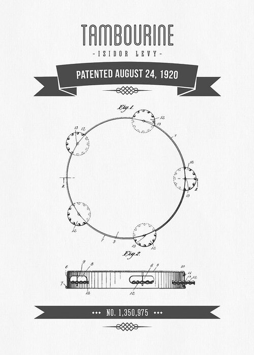 Tambourine Greeting Card featuring the digital art 1920 Levy Tambourine Patent Drawing by Aged Pixel