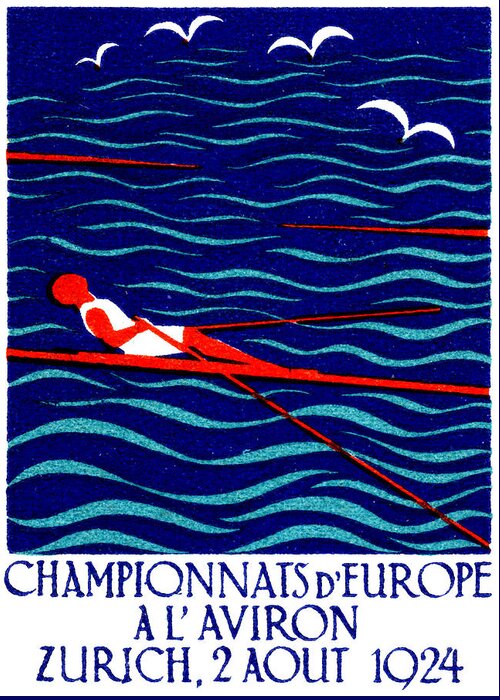 Historicimage Greeting Card featuring the painting 1924 Zurich Rowing Poster by Historic Image