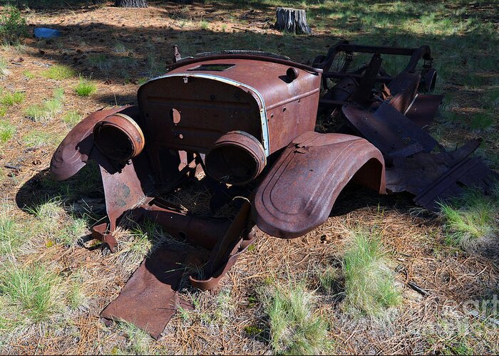 Automobile Greeting Card featuring the photograph 1928 Model A Ford Rusty Remnants by Shawn O'Brien