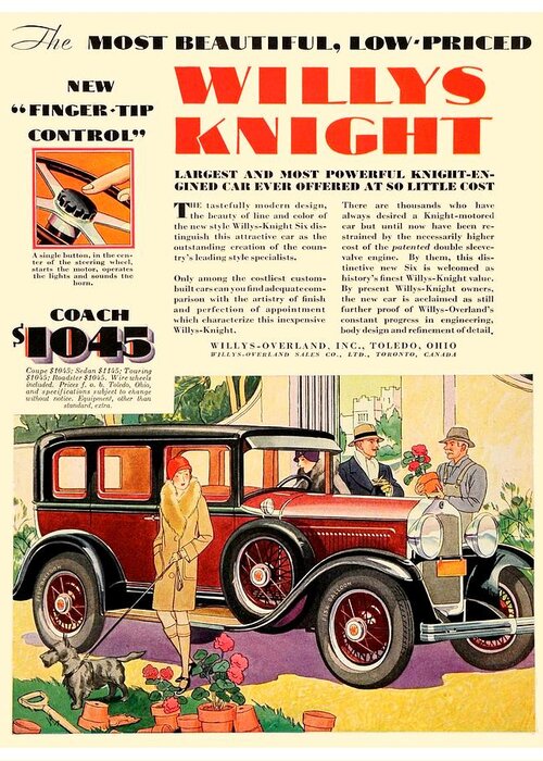 1929 Greeting Card featuring the digital art 1929 - Willys Overland Willys Knight Automobile Advertisement - Color by John Madison
