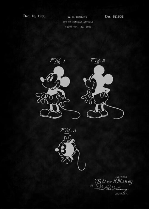 Mickey Mouse Greeting Card featuring the digital art 1930 Mickey Mouse Toy Patent Art-BK by Barry Jones