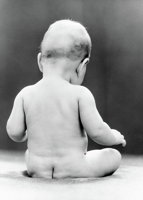 1930 Nudes - 1930s Nude Naked Baby Viewed From Rear Greeting Card by Vintage Images